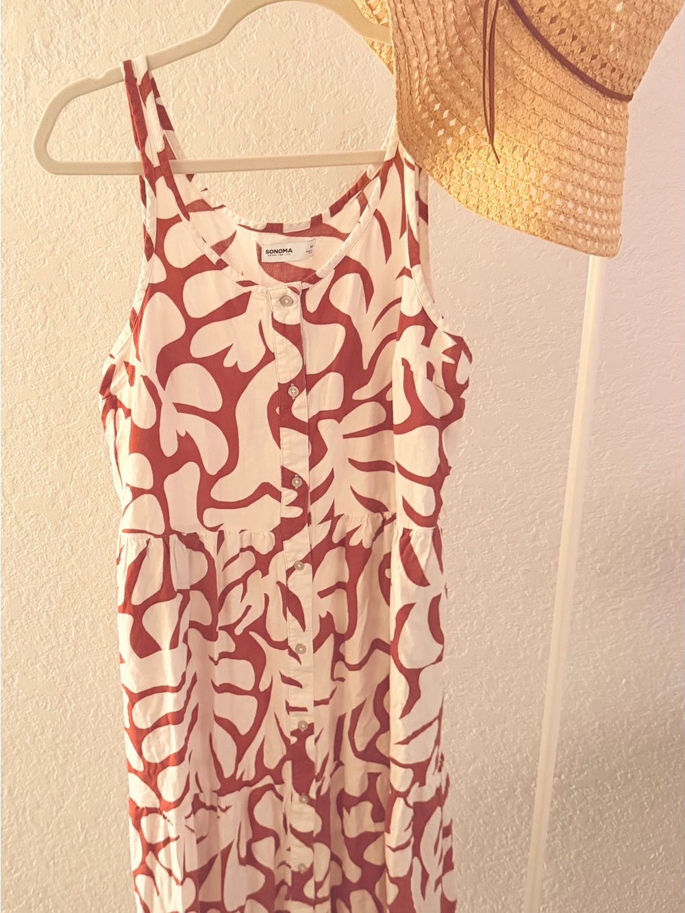 Sonoma Cream and Rust Abstract Button-Front Sundress